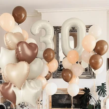 10 piezas de globos de color crema de 32 pulgadas con números 30/40/50/60, globos con forma de corazón beige marrón, apropiados para decoración de fiesta de cumpleaños 30/40/50/60, aniversario de boda