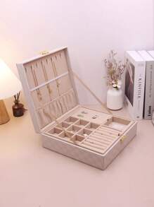 1pc High-End Luxury Chessboard Pattern Leather Texture Dual Layer Jewelry Box, Multi-Functional Jewelry Storage Box For Necklaces, Rings, Earrings, Bracelets, Daily Jewelry Storage