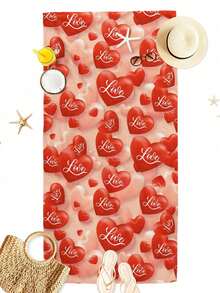 1pc Heart Pattern Digital Printed Beach Towel