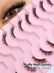 Rikuaild 半睫毛 10 对自然睫毛 猫眼状加长假睫毛 仿貂皮条纹假睫毛 - 自然纖長款 - 查看 2