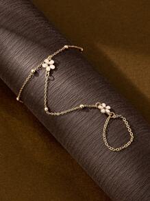 1 件优雅简约白色花瓣串珠开口无名指手链，适合女士，日常装扮装饰 - 金色 - 查看 6