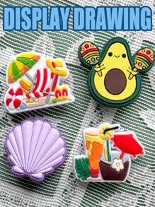 48 PCS Warm Hawaii Series, Sunflower, Beach Castle, Ice Cream, Sun Umbrella, Starfish, Shell, Flamingos, Beaks And Other Hawaiian Series, PVC Material, Removable, Washable, Give You A Unique Warm Colorful Experience - Multicolor - View 5