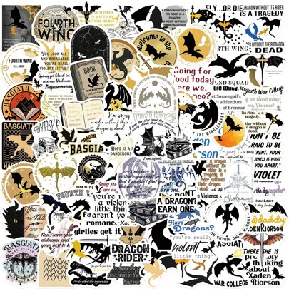100Pcs Fourth Wing Stickers Fourth Wing Merch Fourth Wing Series Gifts Cartoon Fourth Wing Decor Vinyl Waterproof Stickers For Water Bottle,Computer,L