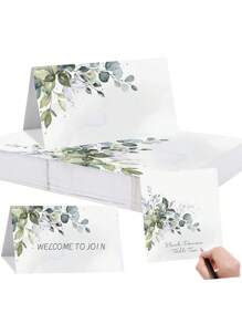 20/50/100 Stück elegante Olivenblattplätzchen für Hochzeiten, aquarellgrüne Blätter faltbare Tischnummern, geeignet für Hochzeiten, Partys, Taufen, Feiern, Abendessen, wo Namensschilder beschriftet werden können