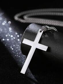 1pc Men's Stainless Steel Non-Fading Cross Necklace, Minimalist Solid Color Versatile Daily Wear Necklace