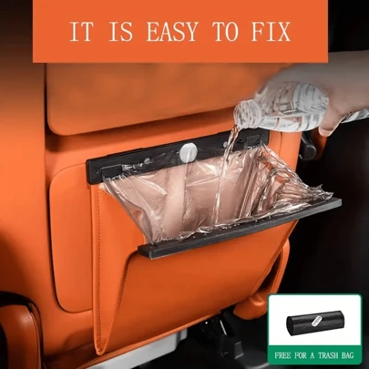 [磁性汽车垃圾桶] 1 件磁性 PU 皮革汽车垃圾桶 - 大空间后座垃圾桶，带多功能隔间，易于固定的设计，附赠免费垃圾袋，时尚黑色外观