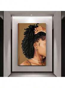 Self-Reflection" Minimalist Afro Art Print - Woman With Natural Curls, Earthy Tones,  Canvas Poster For Living Room & Bedroom Decor, Modern, Portrait-1 Pc Wooden Framed Canvas Painting -  Thickness 2.25cm/0.9inch,Valentine's Day Decorations At Home,Valentine's Day,New Year,Home Gift Decoration, Room Decoration Aesthetic, Wall Decoration Art, Perfect Gift, Autumn And Winter Wall Decoration, Living Room Decoration, Bedroom Decoration, Kitchen Decoration, Entry Decoration, Bathroom Decoration, Direct Wall Painting, High Quality Wall Painting Poster ,Easter  Easter Decorations For Women