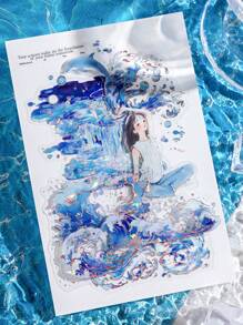 20pcs Set Transparent Rainwater Ice Crystal Shell Sticker Pack, Borderless Water Language Series, Scrapbooking Decorative Stickers,School Supplies,Back To School