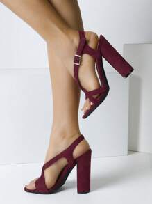 Timesize 条纹罗马风格女士凉鞋，玫瑰红色粗跟办公鞋，正装鞋，婚鞋，酒红色高跟凉鞋，新品