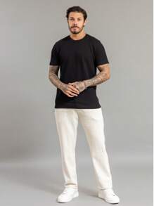 Men's Casual Light Linen Fin Collor Sport Pants - 白色 - 查看 5