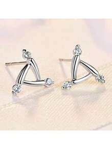 925 Sterling Silver Stud Earrings Geometry Design Clear White Cubic Zirconia CZ Anniversary Gift - Style 2 - View 9
