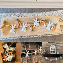 Easter Rabbit Carrot Garlands, Wooden Beads Rabbit Hanging Banners Spring Ornaments For Home - 彩色 - 查看 1