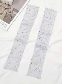 1 Pair Ice Silky Fiber Fabric Rhinestone-Embellished Long Sun Protection Sleeves - Black Mesh Gloves With Sparkling Crystals, Stylish And Versatile For Outdoor Activities, Spring/Summer Wear, Outdoor Fashion Accessory | Elegant Wristwear - 12-16Y - View 4