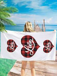 1pc Heart Pattern Digital Printed Beach Towel
