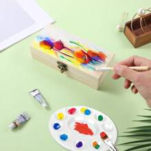 Plain Unfinished Wood Pencil Box, Unpainted Rectangle DIY Artist Tool And Brush Storage Box Case With Locking Clasp, Small