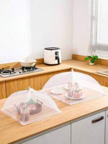 1pc White Foldable Mesh Food Cover Net For Dining Table, Anti-Fly Dustproof Kitchen Outdoor Picnic Dish Cloche