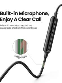 UGREEN 立体声低音耳机入耳式 3.5 毫米手机耳机有线耳机金属 HIFI 耳机带麦克风适用于手机平板电脑笔记本电脑 - 黑色 - 查看 6