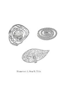 3 Stück übertriebene große Blumen Perle Cut Out Blatt Design Ringe aus Metall, modische personalisierte florale Muster Bänder - Silber - Übersicht 4