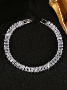 3pcs Set Shiny Round & Square Geometric Zirconia Tennis Bracelet, Suitable For Women And Girls Everyday Wear - Silver - View 7