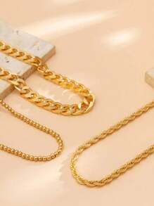 3 件装欧美时尚朋克多层链条项链优雅简约几何项链适合派对佩戴送给女性节日礼物