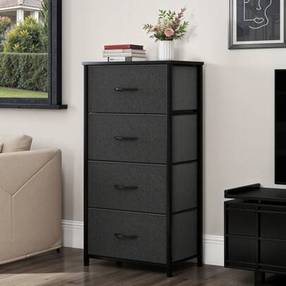 Chest Of Drawers With 4 Drawers,Bedroom Drawers, Fabric Dresser With Wood Top,Drawer Storage Unit For For Bedroom, Living Room, Kids Room