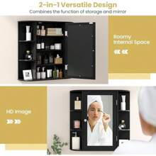 RELAX4LIFE Bathroom Wall Cabinet With Mirror - Medicine Cabinet W/Door 6 Open Shelves And Adjustable Shelves Over The Toilet Storage Cabinet Organizer Mirrored Bathroom Cabinet Wall Mount Black - 黑色1 - 查看 5