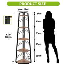 Corner Shelf 5 Tiers, Industrial Bookshelf Modern Floorstanding Corner Bookcase Ladder Shelf Wooden Open Display Shelving Unit For Living Room, Hallway, Home Office, Rustic Brown Book Shelf - Apricot - View 3