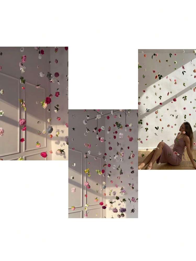 100pcs/Set Hanging Flower Garland Kit DIY Ceiling Flower Set DIY Flower Curtain Material Simulation Flower Pendant Ornaments Floating Flower Wall Hanging Backdrop Photography Design For Wedding Birthday Room Layout Gifts Graduation Home Decor Back To School Room Decor School Supplies - Multicolor - View 9