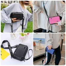 Travel Multi-Function Luggage,Women's PVC Hard Shell Portable Toiletry And Makeup Bag, Alphabet Strap Storage Crossbody Bag