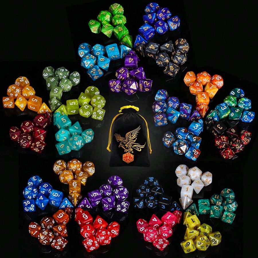 D&D Dice Set - 25x7+1 (176) Polyhedral Dice With Free Eagle Patterned Fleece Storage Bag Compatible With D&D RPG MTG Tabletop Game. - Multicolor - View 1