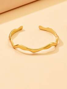 1 件波西米亚风格不锈钢手链，可调节波浪形钛钢袖口手镯装扮配饰，情侣首饰 - 金色 - 查看 3