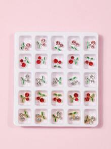 25pcs Alloy Rhinestone Nail Ornaments, Red Pink Gold Rhine Diamond Embellished Nail Ornaments, DIY Art Ornaments Used In Daily Nail
