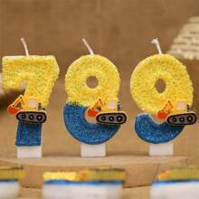 1pc Shiny Blue & Yellow Construction Truck Numeral Candle - Architecture & Engineering Theme Truck Number Candle 0-9 For Birthday Cake Decoration, Happy Birthday Celebration, Suitable For Engineers, Interesting Flashing Birthday Candle Cake Decoration For Birthday Party, Anniversary Celebration