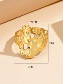 1pc Vintage Baroque Style Stainless Steel Asymmetrical Textured Liquid Adjustable Ring, 18K Gold Plated Accessories For Women, Holiday Wear