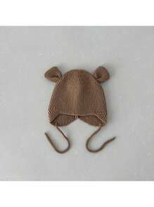 1 Peça Boné de Bebê Fofo de Urso, Touca de Tricô Quente com Laço na Parte Superior, Primavera e Outono, para Recém-Nascidos Meninos e Meninas