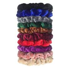 10 件装女士纯色天鹅绒柔软发圈弹性发圈，高品质时尚发圈，适合秋冬季 - 彩色 - 查看 8