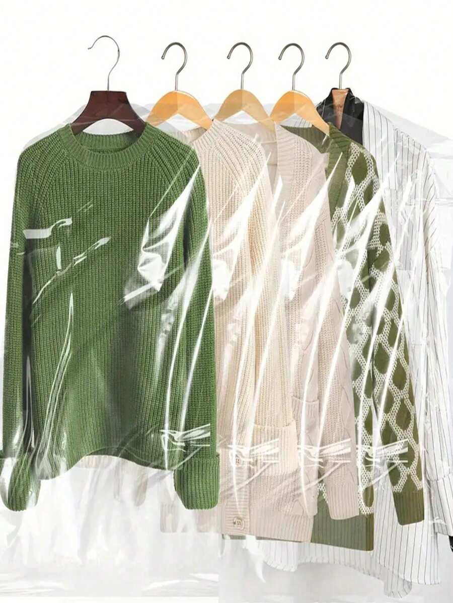 10pcs Garment Dust Covers, Clear Plastic Dry Cleaning Hanging Garment Bags, Reusable Clothes Dust-Proof Covers For Home Use - Transparent - View 1