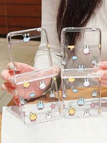 Cute Cartoon Rabbit Animal Graffiti Transparent Phone Case Compatible With Samsung Galaxy Z Flip 6 5 5G Z Flip4 Hard Back Cover - Clear - View 3