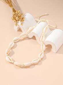 1pc European & American Style Seashell Weaved Maritime Beach-Themed Pendant, Necklace, Bracelet Accessory