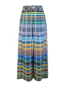 女士时尚休闲格子宽松直筒裤