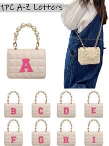 1 pièce Lettres A-Z DIY, boucle magnétique mode en PU, mini grille en creux de fille mode, sac à main perle simple et polyvalent, sac bandoulière de messager, convient pour sortir, convient pour un usage quotidien, cadeau parfait pour les amis et la famille (Il y a des éraflures et des bosses à la surface des perles, ce qui est inévitable)