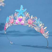 Tiara Feita à Mão com Tema Marinho, Coroa de Tiara com Estrela-do-mar e Concha para Princesa, Festa de Aniversário, Apresentação do Oceano, Halloween - Multicolorido - Visão 8