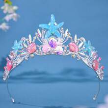 Tiara Feita à Mão com Tema Marinho, Coroa de Tiara com Estrela-do-mar e Concha para Princesa, Festa de Aniversário, Apresentação do Oceano, Halloween - Multicolorido - Visão 2