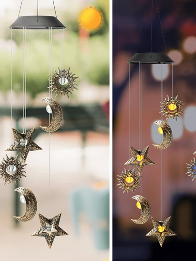 1 Solar Powered Outdoor Light ,Wind Chime Lamp, Sun, Moon, Stars, Hanging Decoration, Outdoor Souvenir, Garden Terrace Sun Resonant Wind Chime, Waterproof LED Solar Light, Garden Or Courtyard Decoration Halloween Christmas Thanksgiving Gift Wind Chime Lamps Windbell Pendant