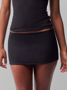 Women's Fashion Solid Color Low Waist Mini Skirts Summer Casual Bodycon Short Skirts Y2K Streetwear For Daily Going Out, Weekend Hangout  Beach Vacation - 黑色 - 查看 2