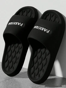 Summer New Letter Fashion Versatile Women Black Slippers, EVA Material Thick Sole, Water-Resistant, Non-Slip, Quick-Drying, Indoor/Outdoor Couple Casual Sandals