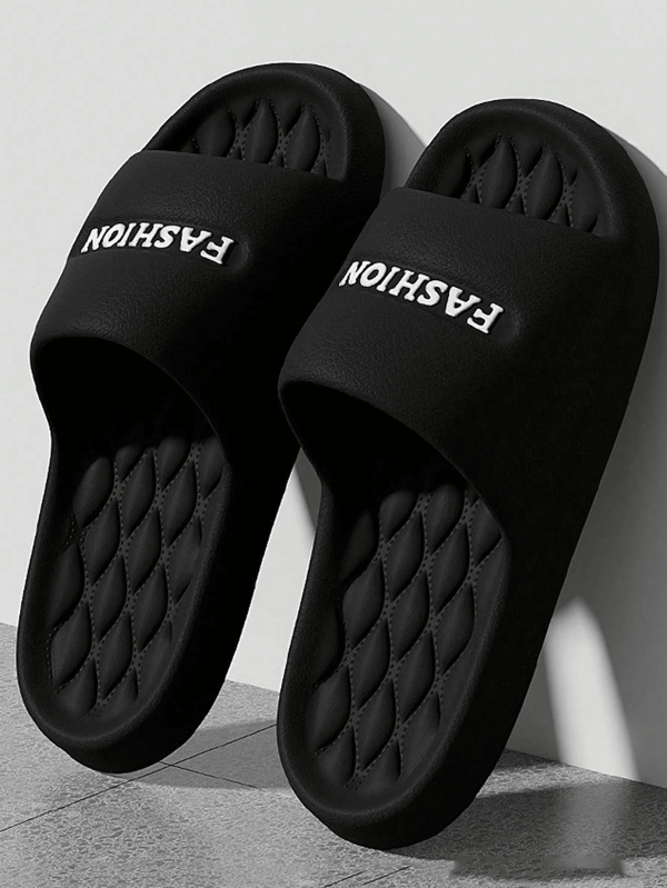 Summer New Letter Fashion Versatile Women Black Slippers, EVA Material Thick Sole, Water-Resistant, Non-Slip, Quick-Drying, Indoor/Outdoor Couple Casual Sandals