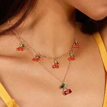2pcs/Set Countryside Cherry Alloy Necklace, Suitable For Women Everyday Or Festival Wear