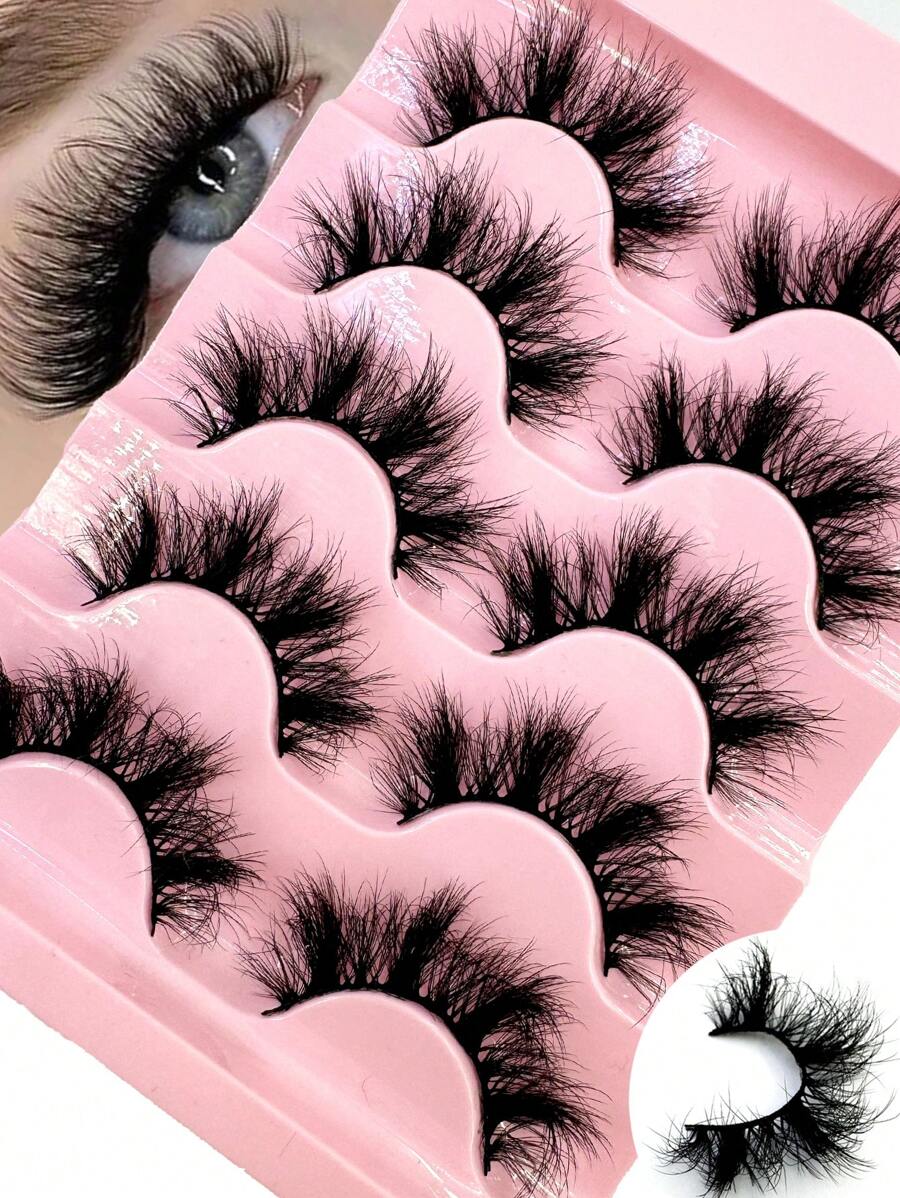 5 Pairs 9D Thick Natural Curly Lashes, Dense & Dramatic Faux Mink Lashes Look, Natural Style Reusable Curling Lengthening Lashes For Makeup