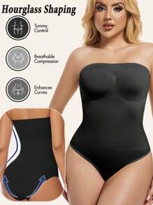 Strapless Shapewear Bodysuit For Women Tummy Control Butt Lifter Shaping Full Body Shaper Tube Top Invisible Under Dresses For Wedding Party - màu đen - Xem 6